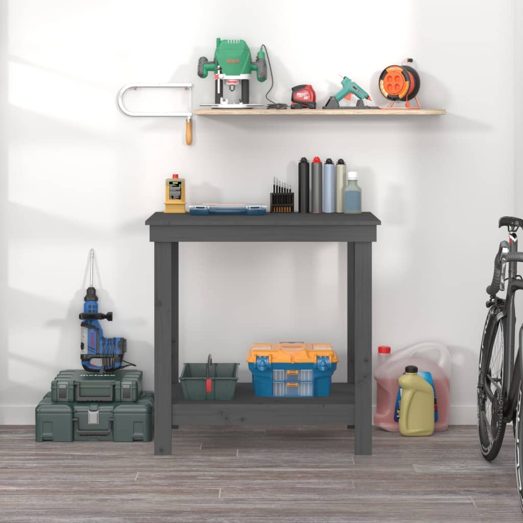 Banco da Lavoro Grigio 80x50x80 cm in Legno Massello di Pino - homemem39