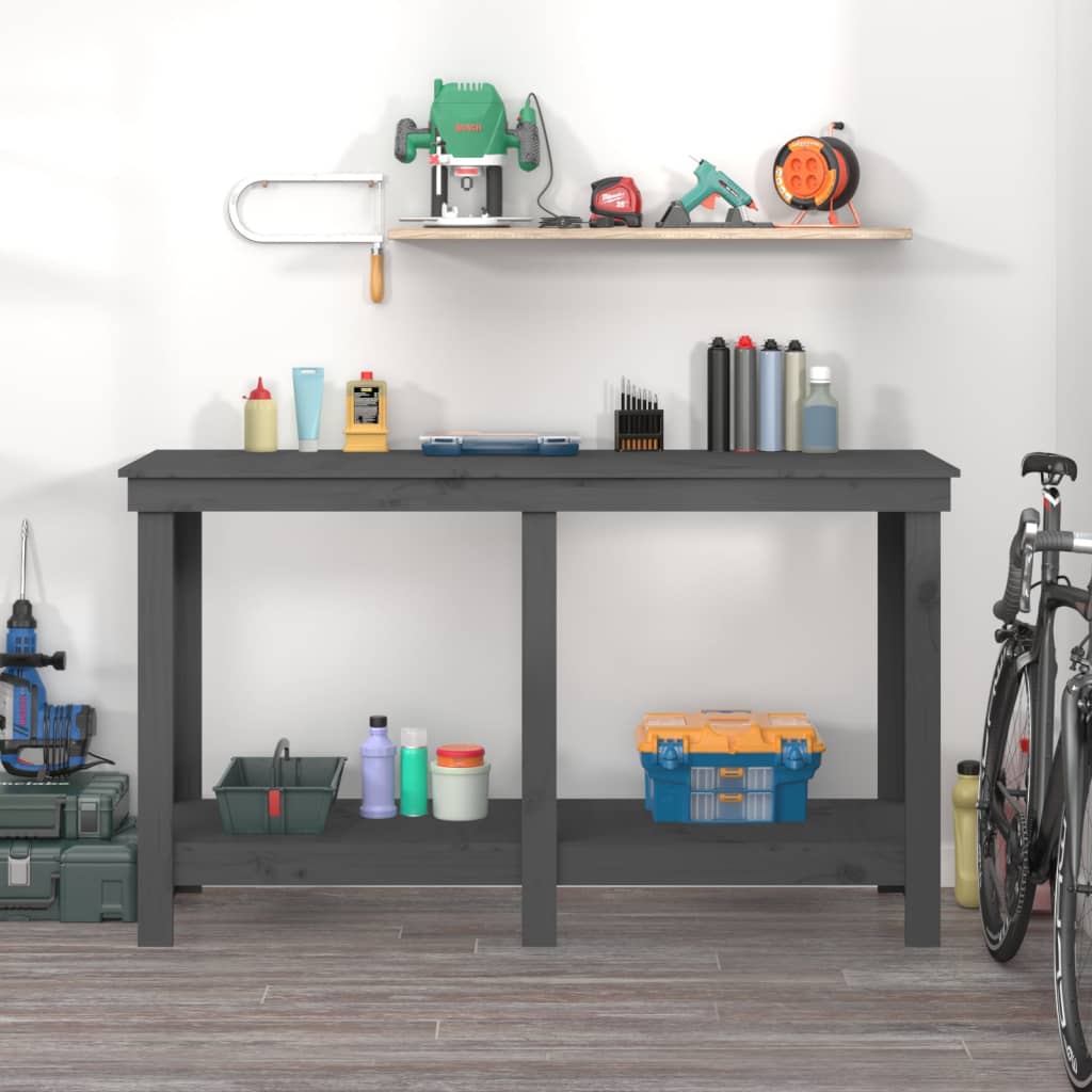 Banco da Lavoro Grigio 140x50x80 cm in Legno Massello di Pino - homemem39