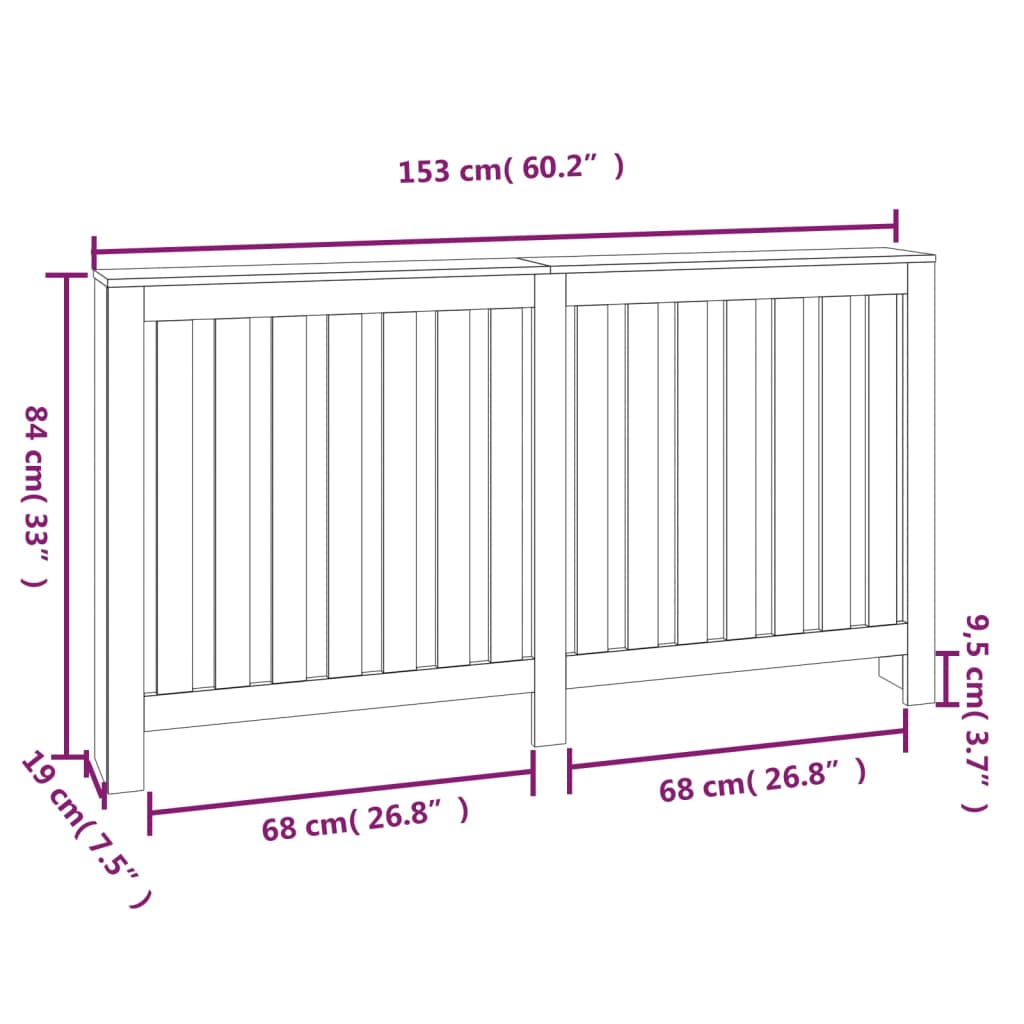 Copertura Termosifone Bianca 153x19x84 cm Legno Massello Pino - homemem39