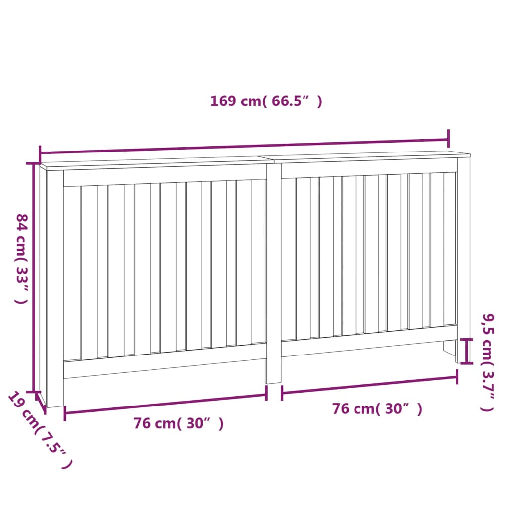 Copertura Termosifone Grigia 169x19x84 cm Legno Massello Pino - homemem39