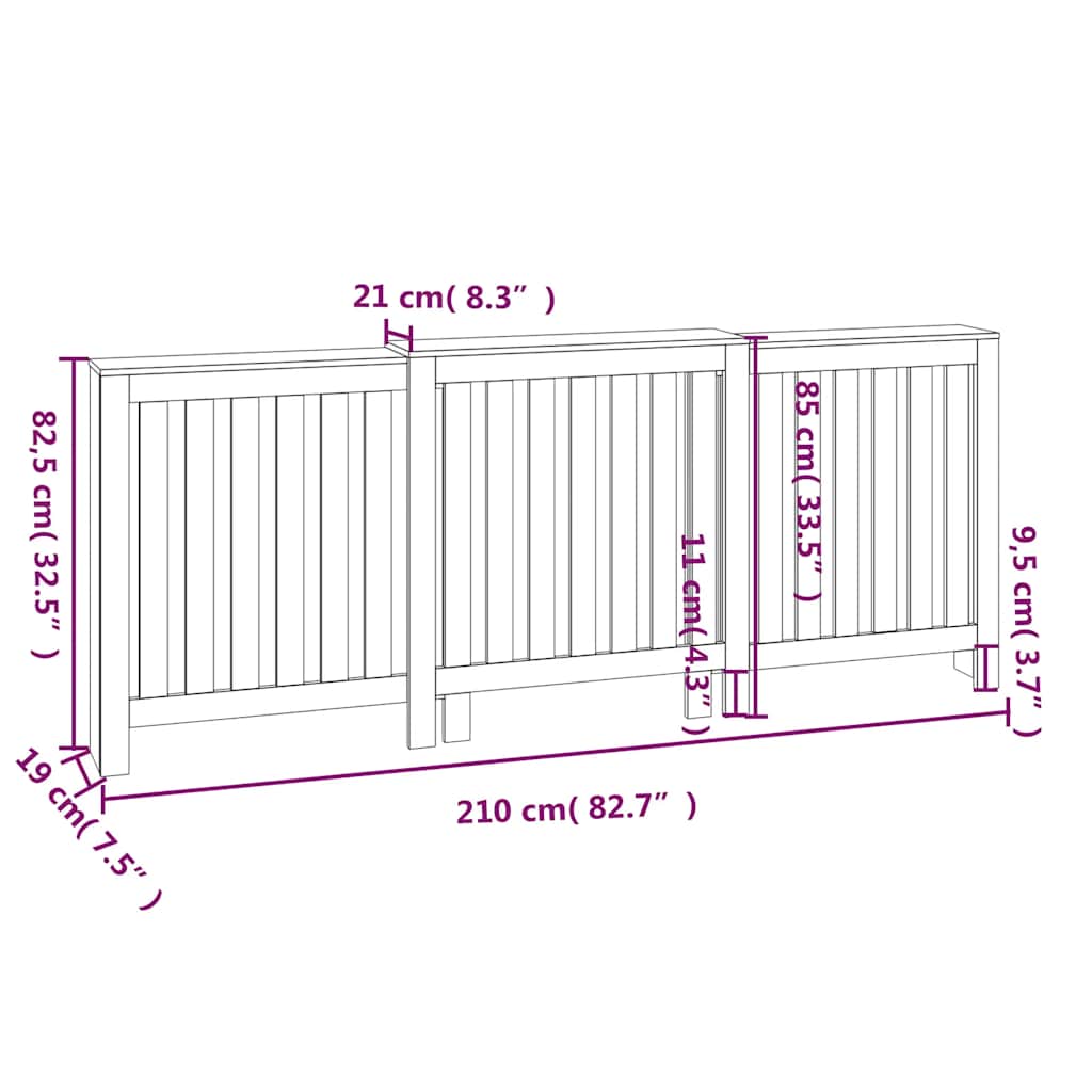 Copertura Termosifone Bianca 210x21x85 cm Legno Massello Pino | homemem39