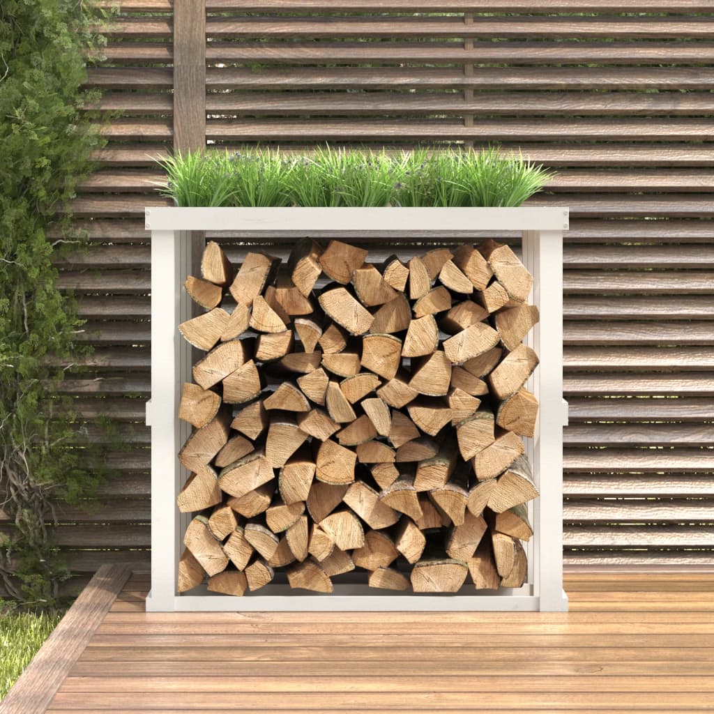 Portaceppi da Esterno Bianco 108x52x106 cm Legno Massello Pino - homemem39