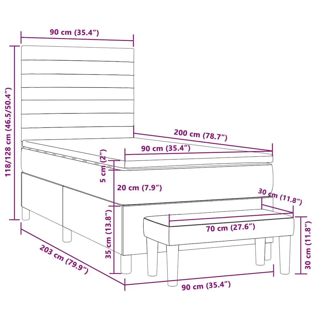 Giroletto a Molle con Materasso Marrone Scuro 90x200 cm Tessuto