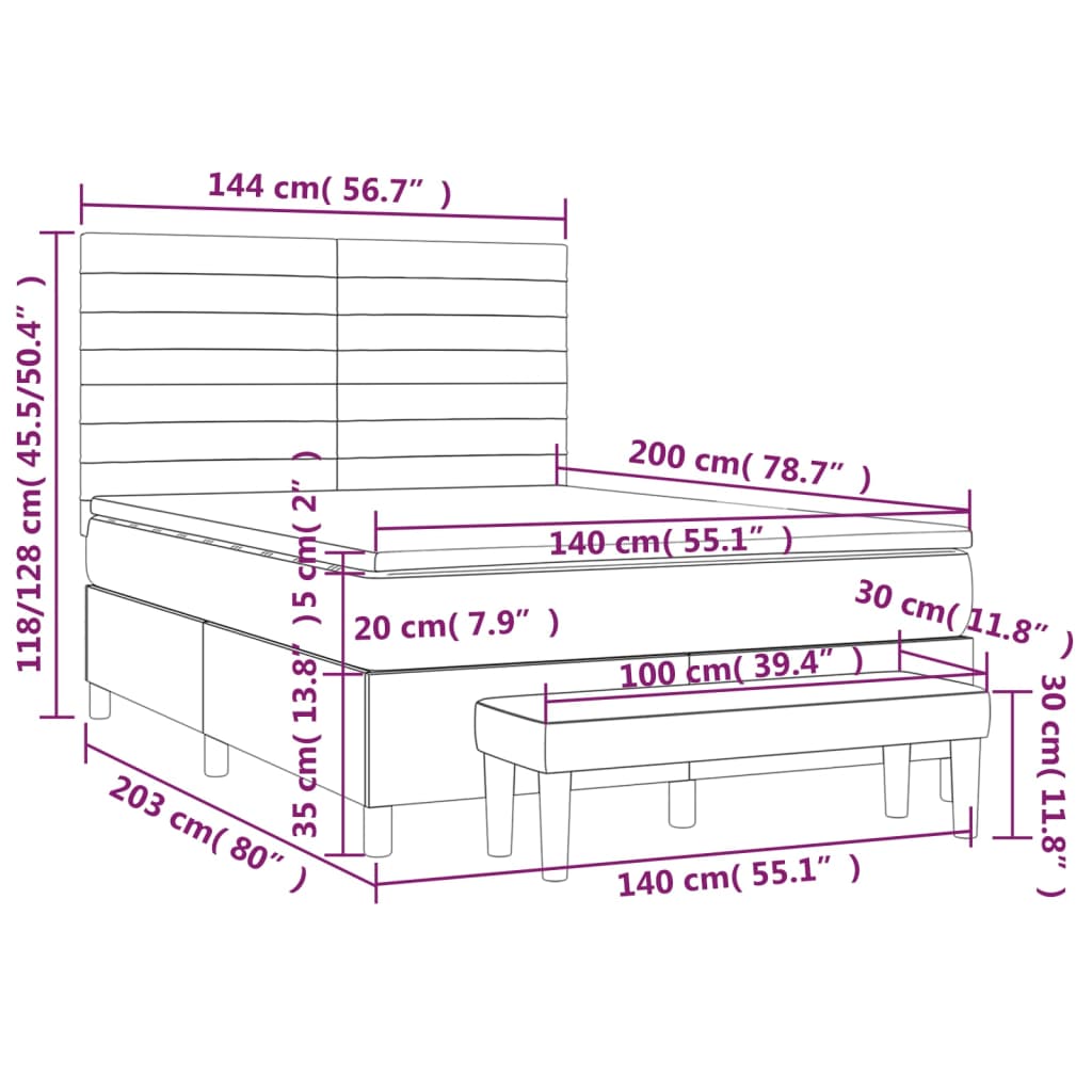 Giroletto a Molle con Materasso Tortora 140x200 cm in Tessuto - homemem39
