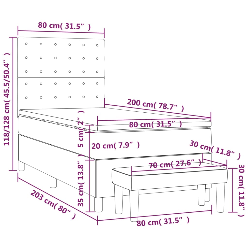 Giroletto a Molle con Materasso Marrone Scuro 80x200 cm Tessuto | homemem39