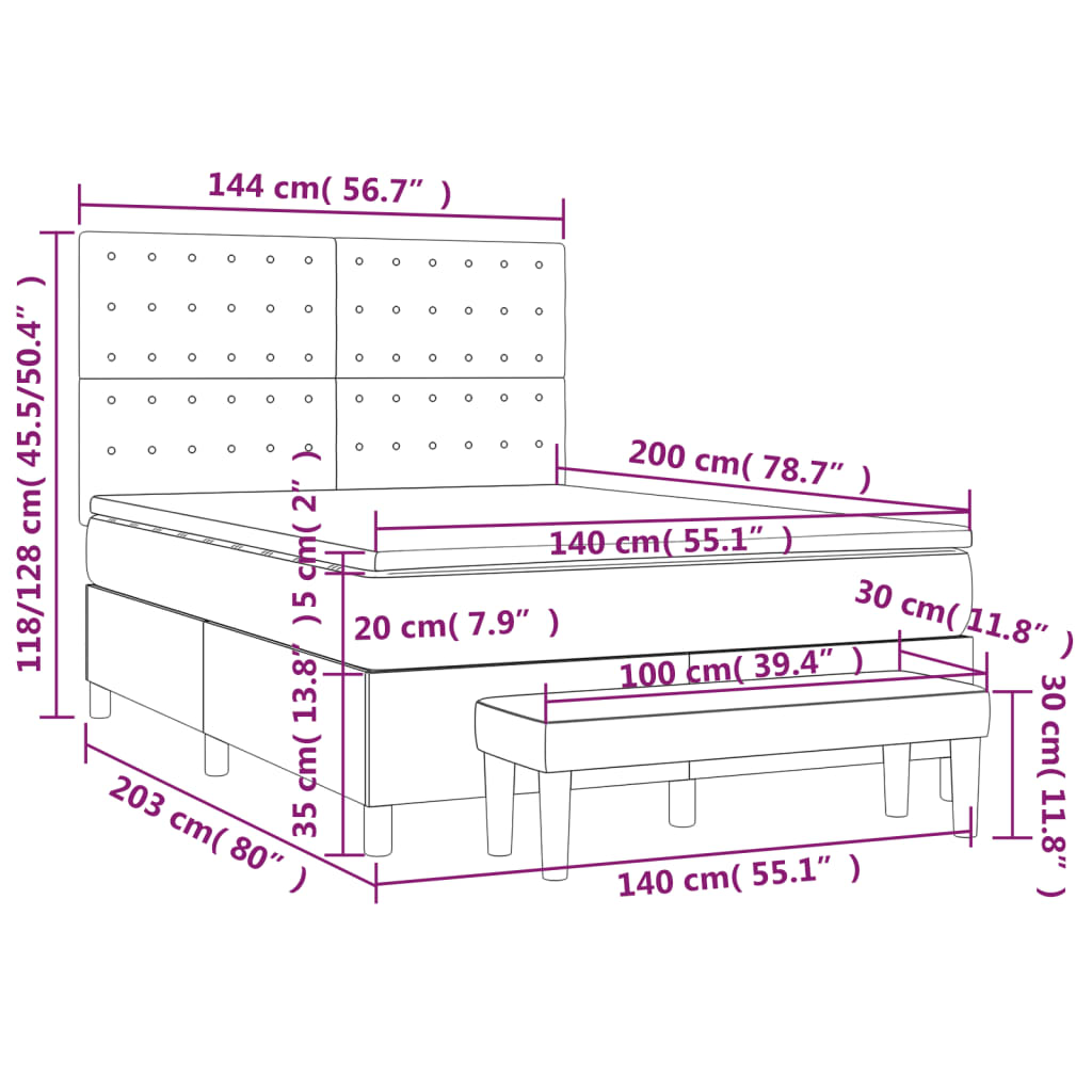 Giroletto a Molle con Materasso Tortora 140x200 cm in Tessuto | homemem39