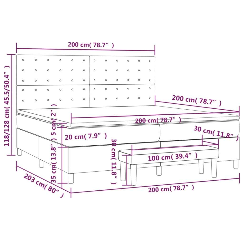 Giroletto a Molle con Materasso Tortora 200x200 cm in Tessuto | homemem39