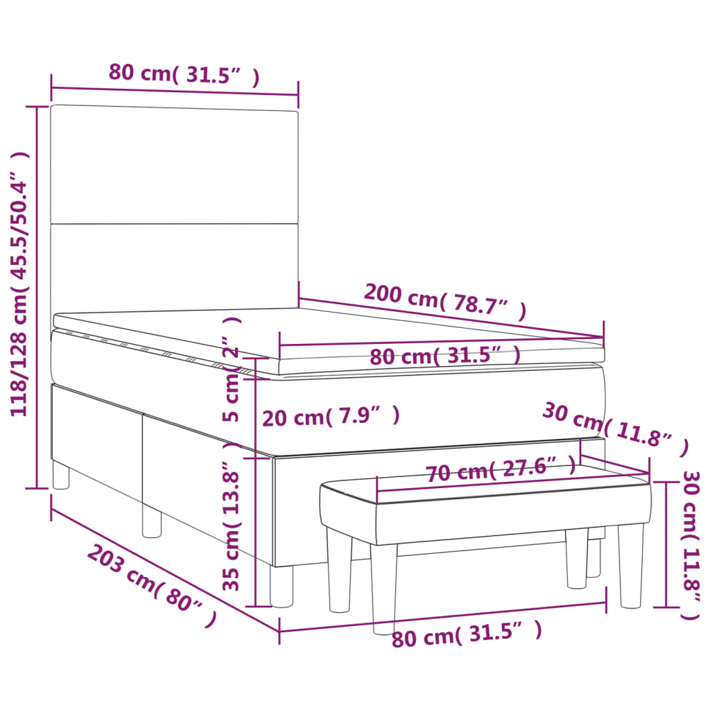 Giroletto a Molle con Materasso Tortora 80x200 cm inTessuto | homemem39