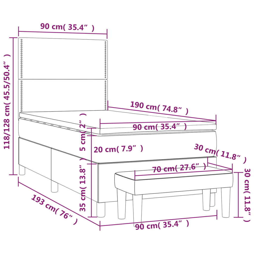 Giroletto a Molle con Materasso Blu 90x190 cm in Tessuto | homemem39