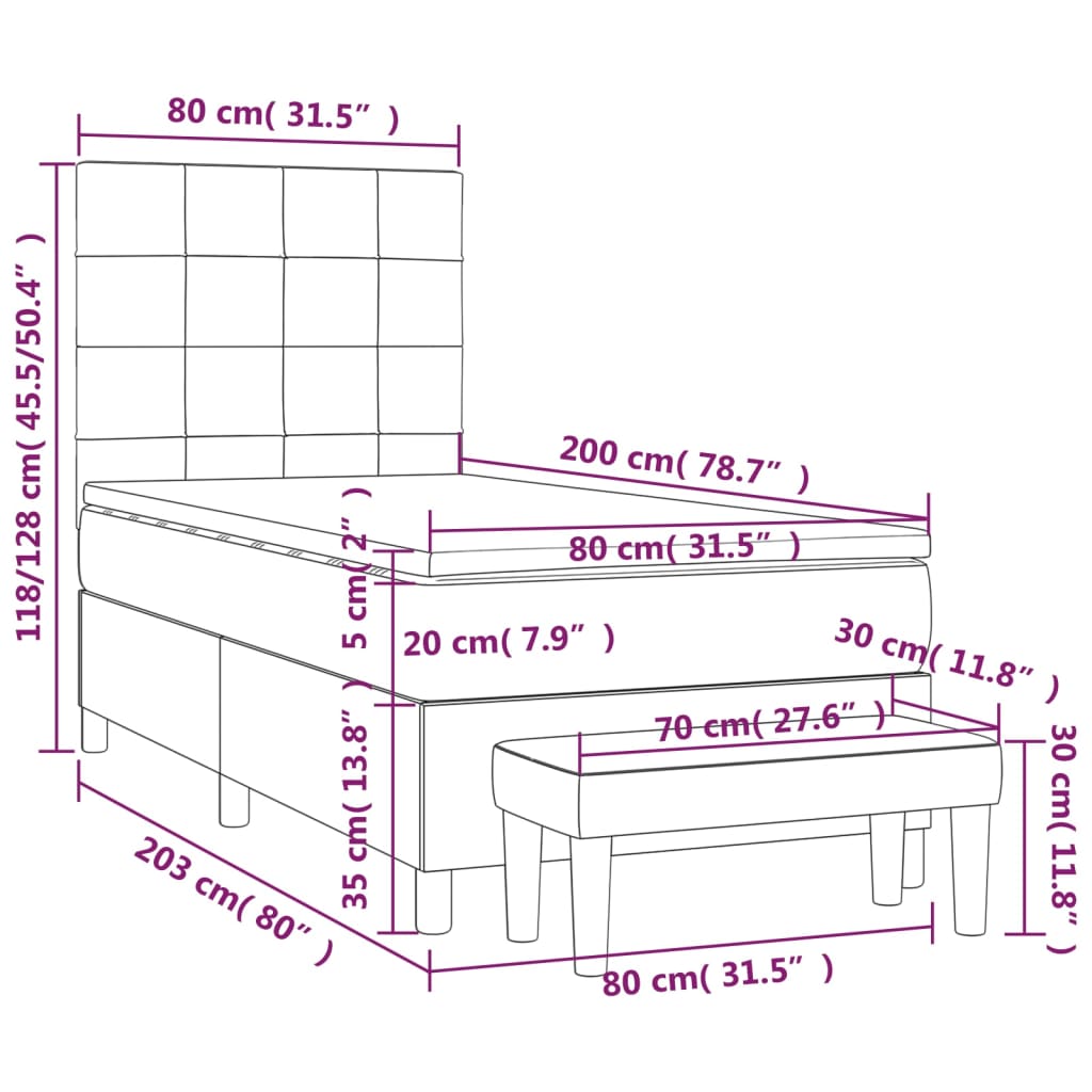Giroletto a Molle con Materasso Grigio Scuro 80x200 cm Tessuto | homemem39