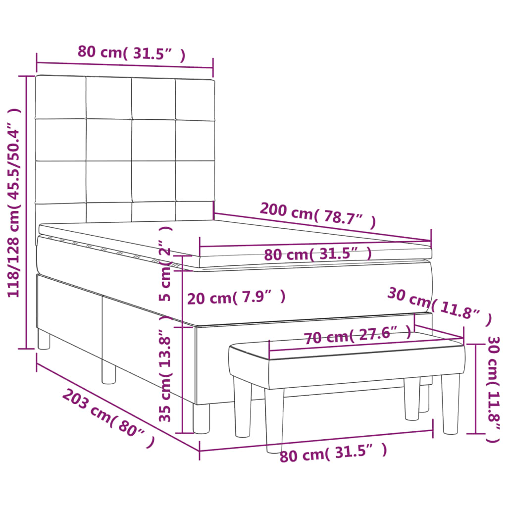 Giroletto a Molle con Materasso Tortora 80x200 cm inTessuto | homemem39