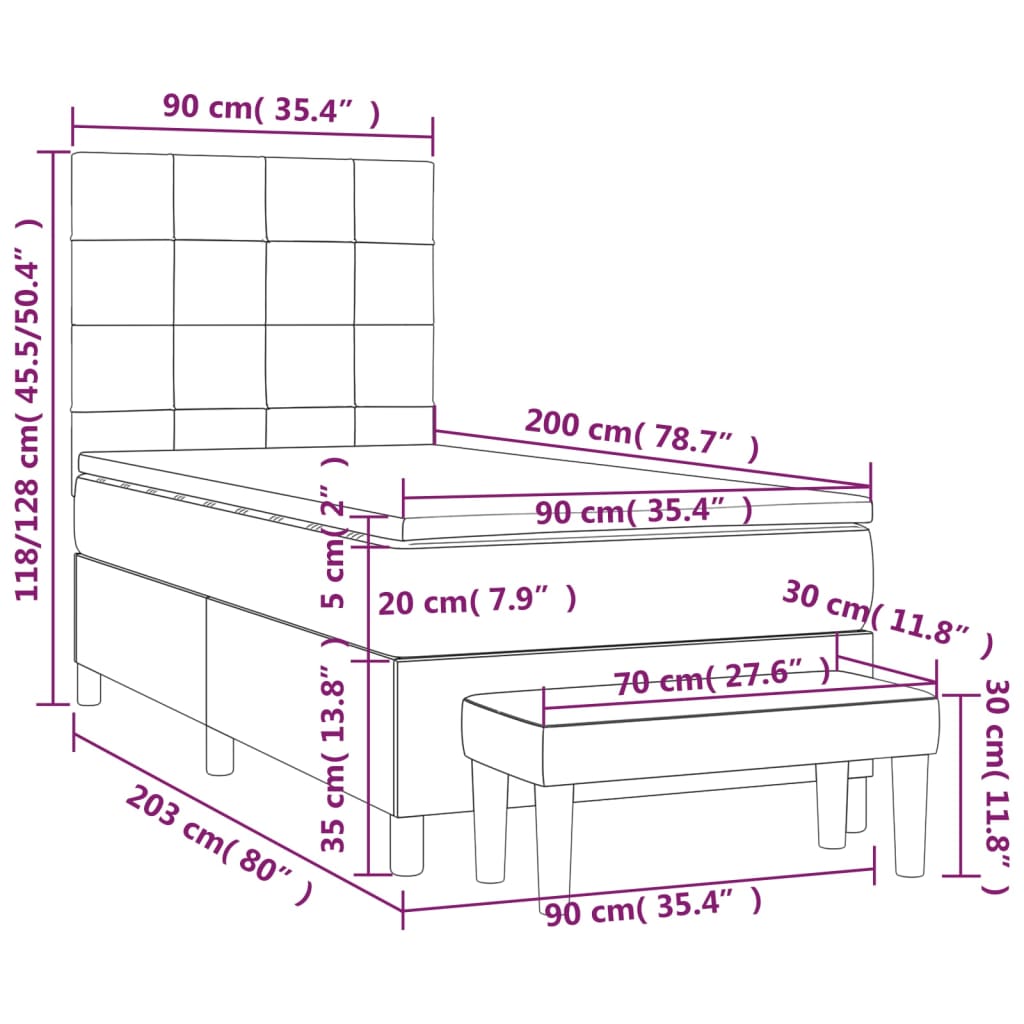 Giroletto a Molle con Materasso Marrone Scuro 90x200 cm Tessuto | homemem39