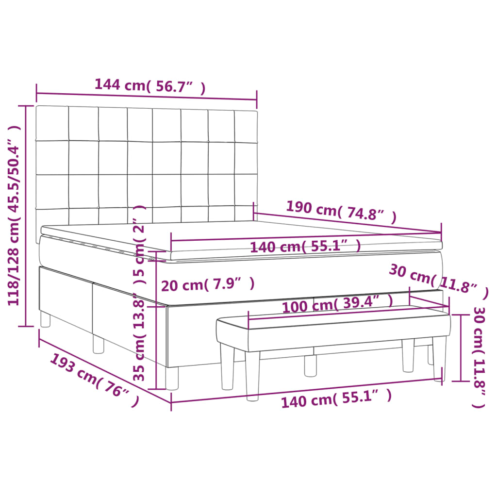 Giroletto a Molle con Materasso Tortora 140x190 cm in Tessuto | homemem39