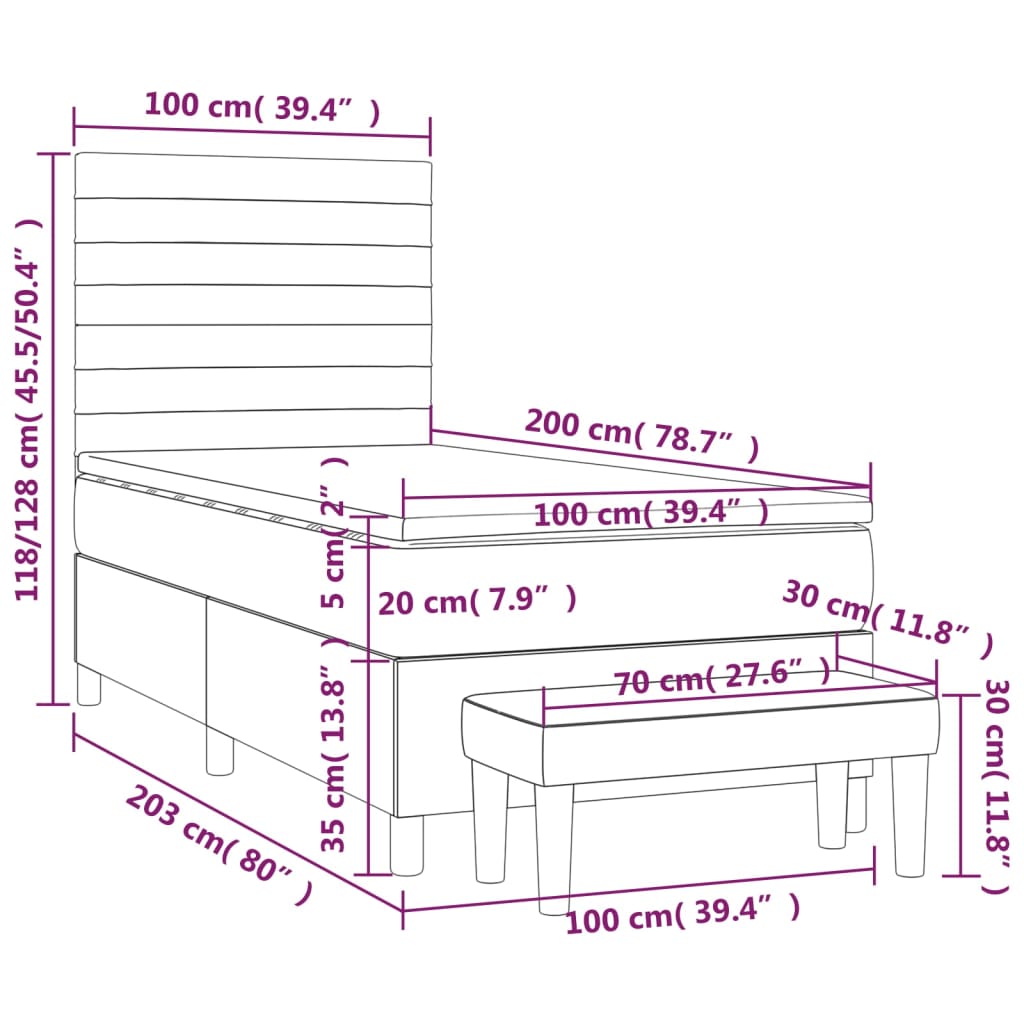 Giroletto a Molle con Materasso Marrone Scuro 100x200cm Tessuto | homemem39