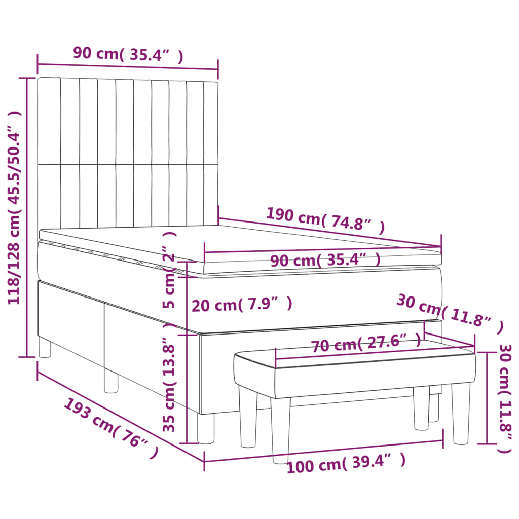 Giroletto a Molle con Materasso Blu 90x190 cm in Tessuto | homemem39