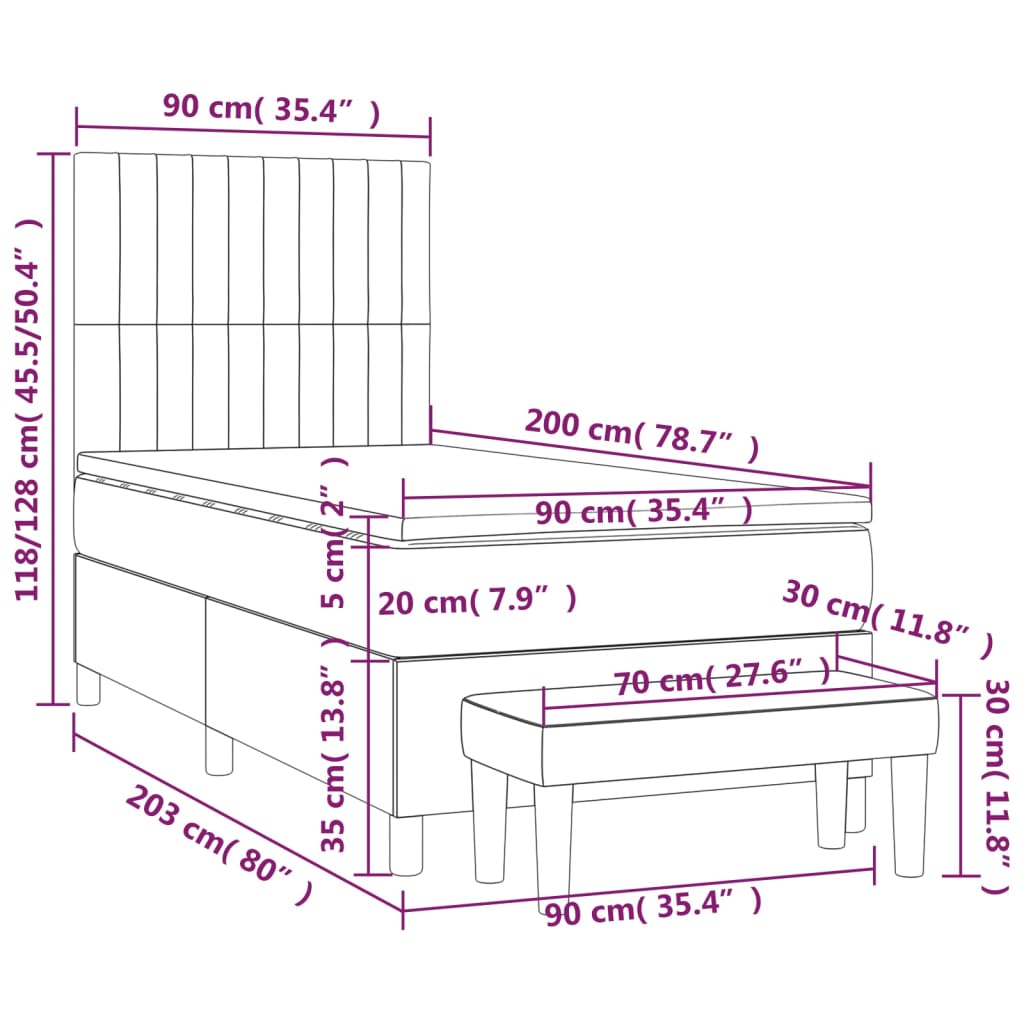 Giroletto a Molle con Materasso Grigio Chiaro 90x200 cm Tessuto | homemem39