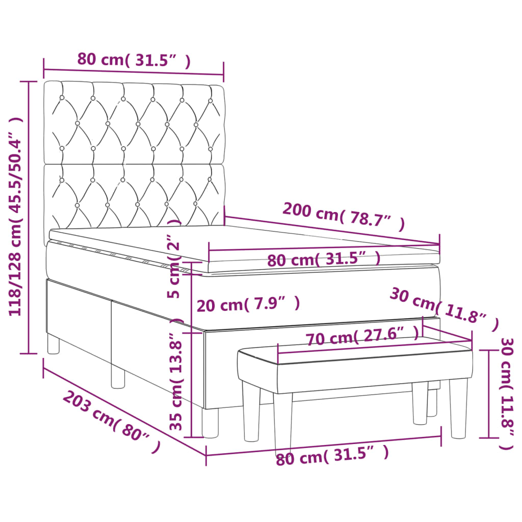 Giroletto a Molle con Materasso Crema 80x200 cm inTessuto | homemem39