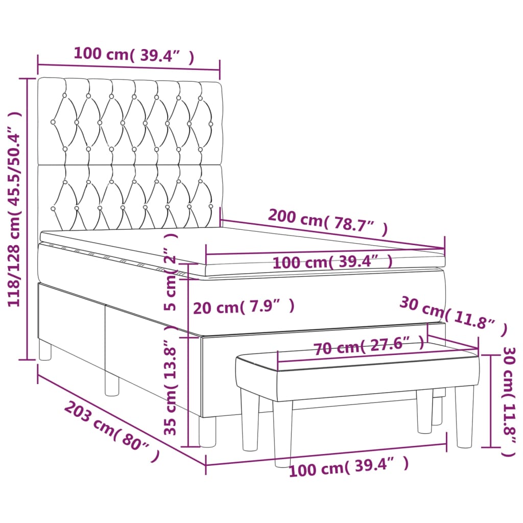 Giroletto a Molle con Materasso Marrone Scuro 100x200cm Tessuto | homemem39