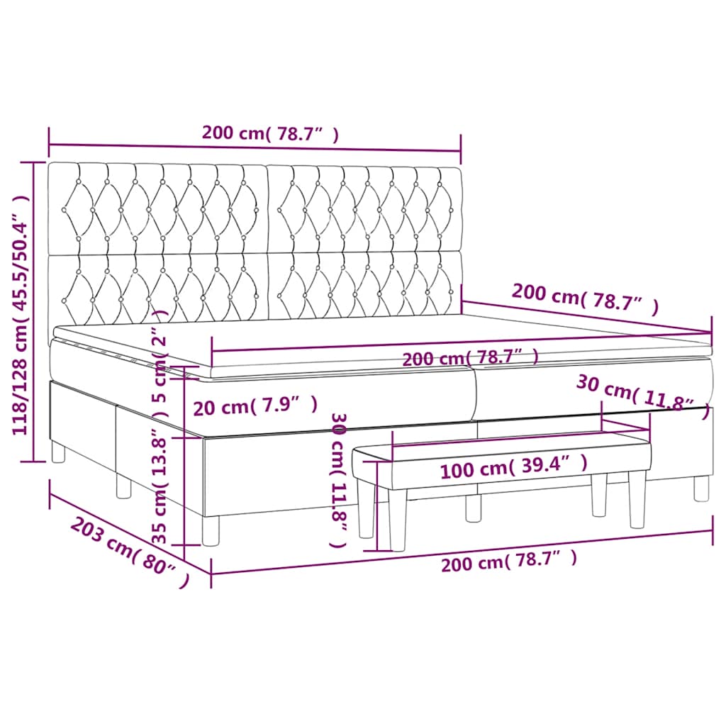Giroletto a Molle con Materasso Nero 200x200 cm in Tessuto | homemem39