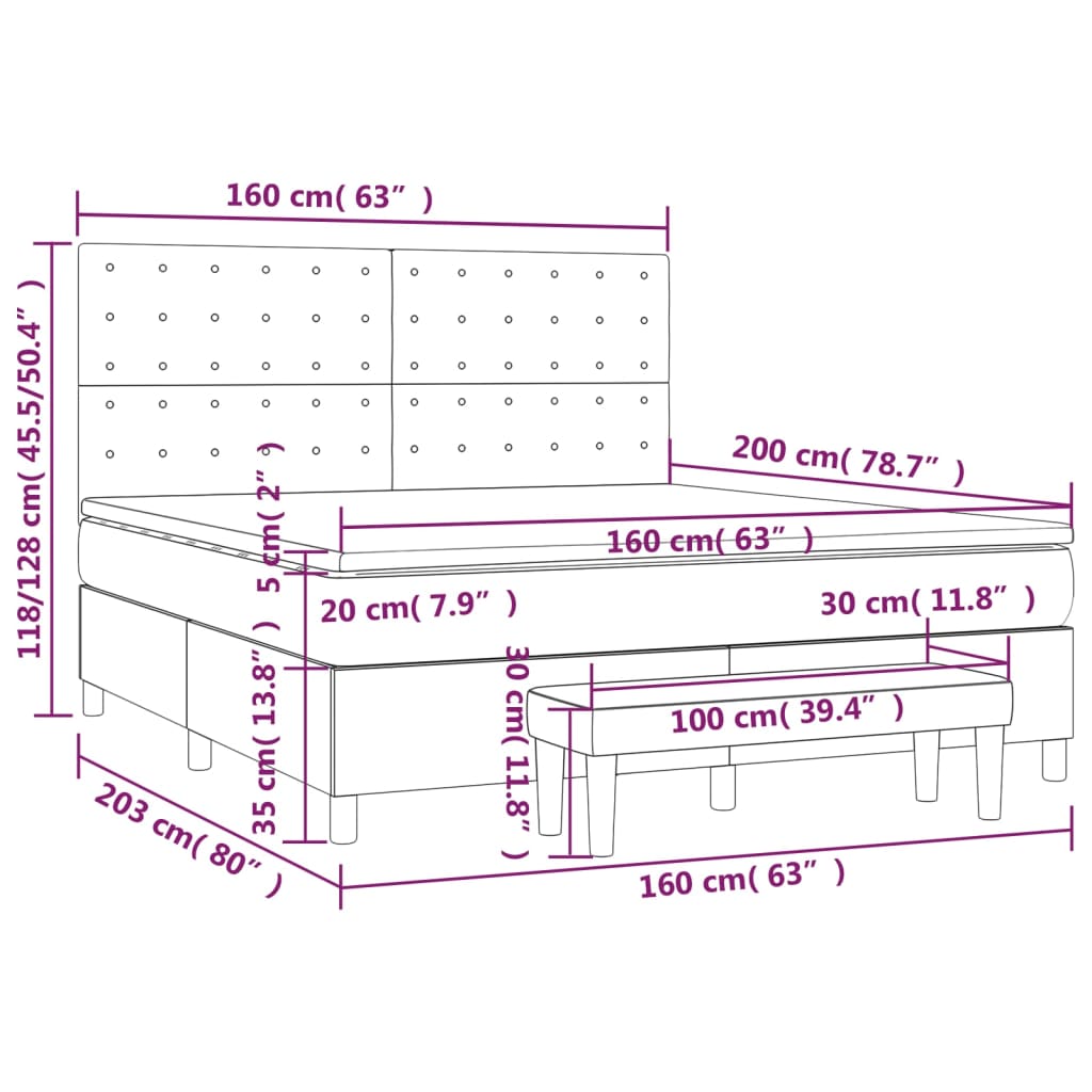 Giroletto a Molle con Materasso Grigio Scuro 160x200 cm Tessuto | homemem39