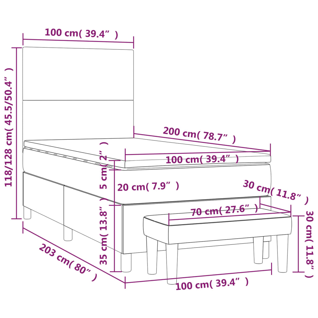 Giroletto a Molle con Materasso Grigio Chiaro 100x200cm Velluto | homemem39