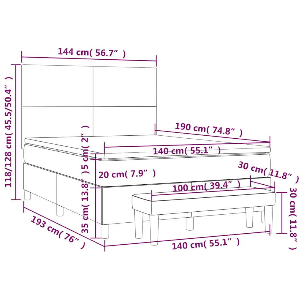 Giroletto a Molle con Materasso Blu Scuro 140x190 cm in Velluto