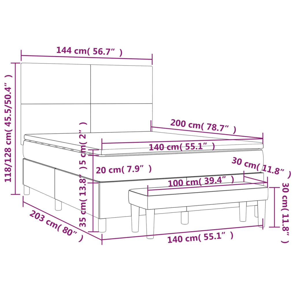Giroletto a Molle con Materasso Grigio Scuro 140x200 cm Velluto | homemem39