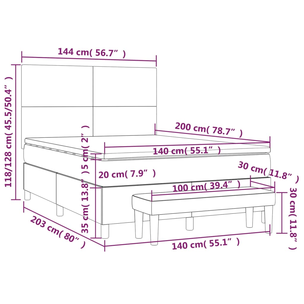 Giroletto a Molle con Materasso Nero 140x200 cm in Velluto | homemem39