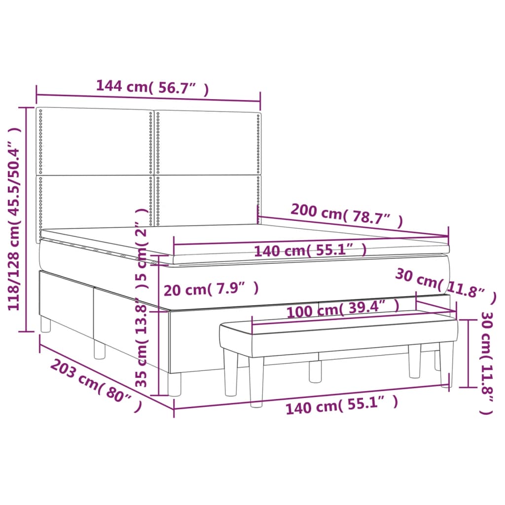 Giroletto a Molle con Materasso Grigio Chiaro 140x200cm Velluto | homemem39