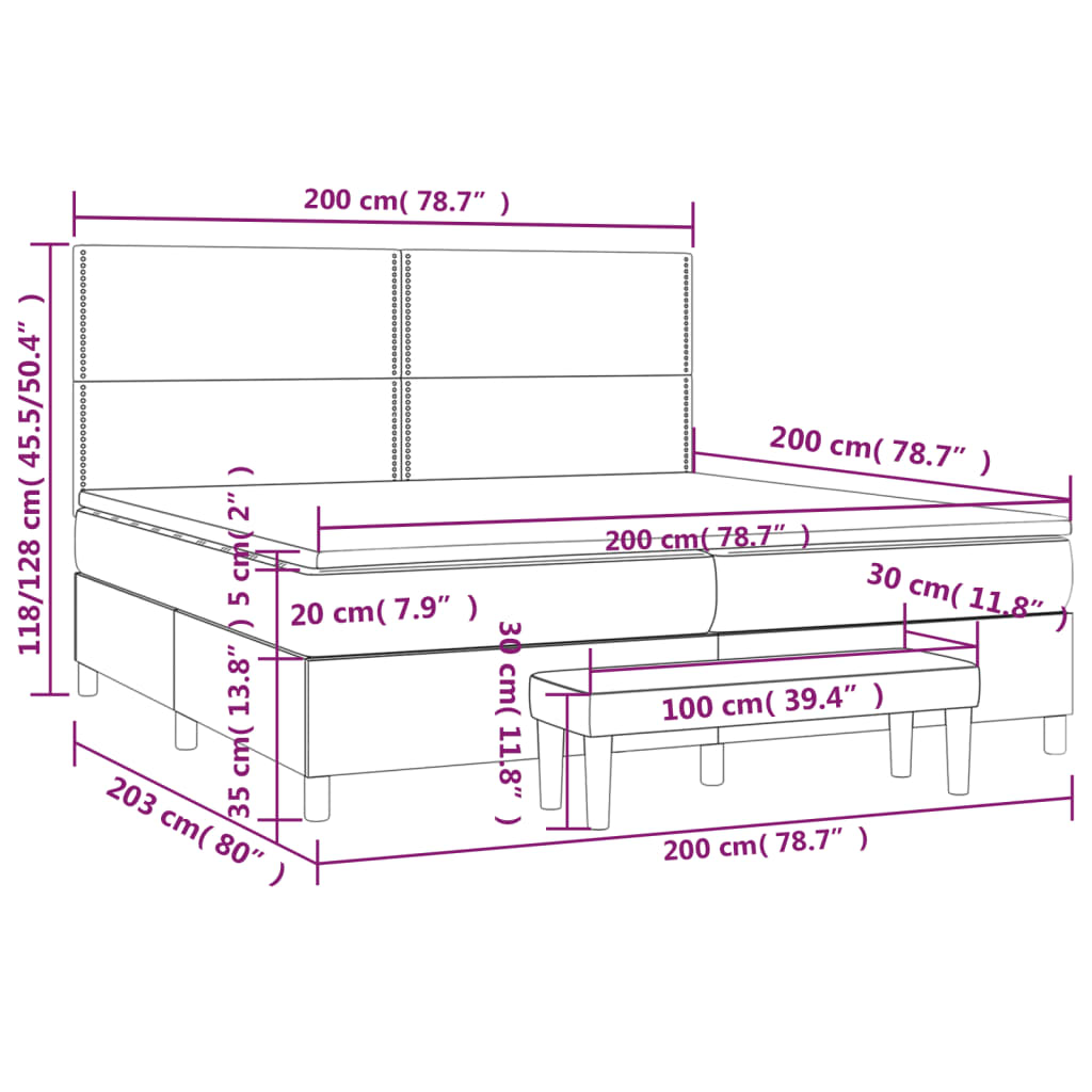Giroletto a Molle con Materasso Grigio Scuro 200x200 cm Velluto | homemem39