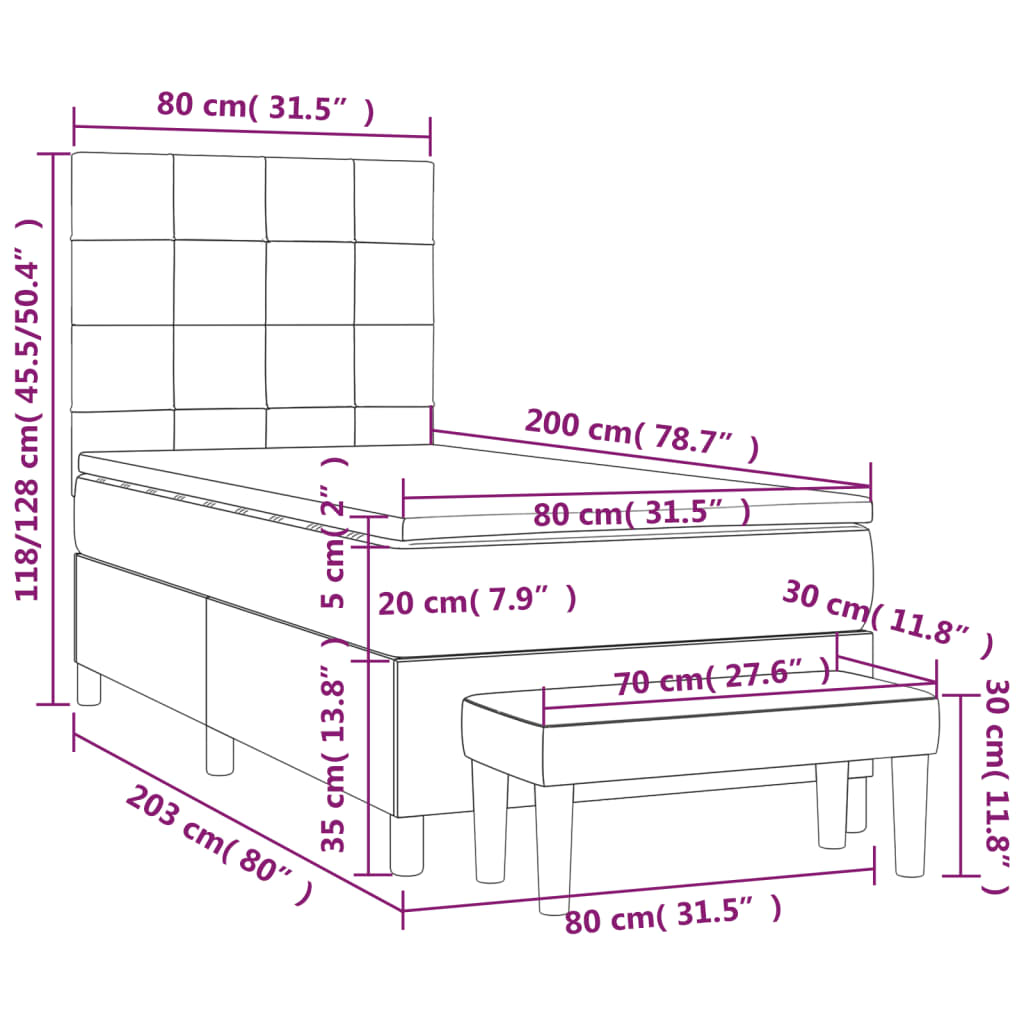 Giroletto a Molle con Materasso Grigio Chiaro 80x200 cm Velluto | homemem39