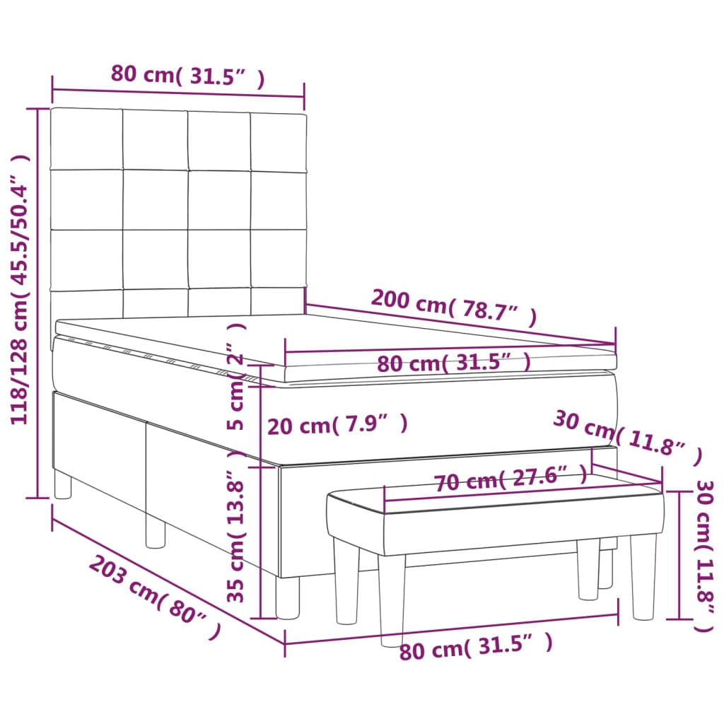 Giroletto a Molle con Materasso Nero 80x200 cm in Velluto | homemem39