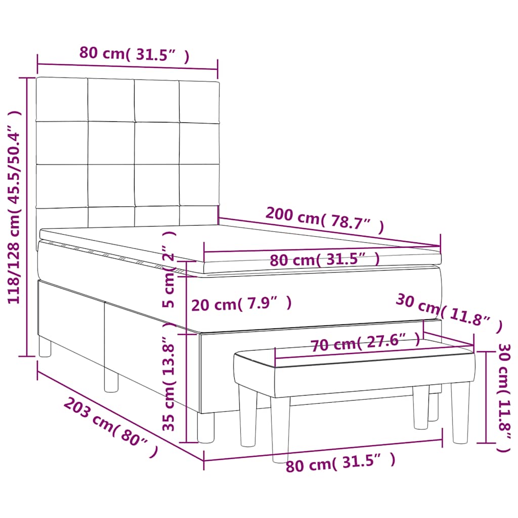 Giroletto a Molle con Materasso Blu Scuro 80x200 cm in Velluto | homemem39