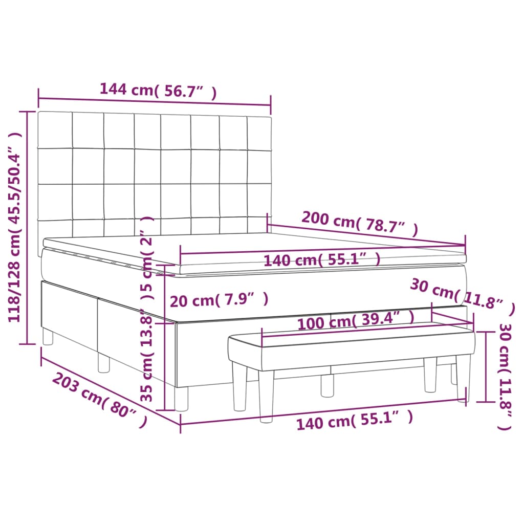 Giroletto a Molle con Materasso Nero 140x200 cm in Velluto | homemem39