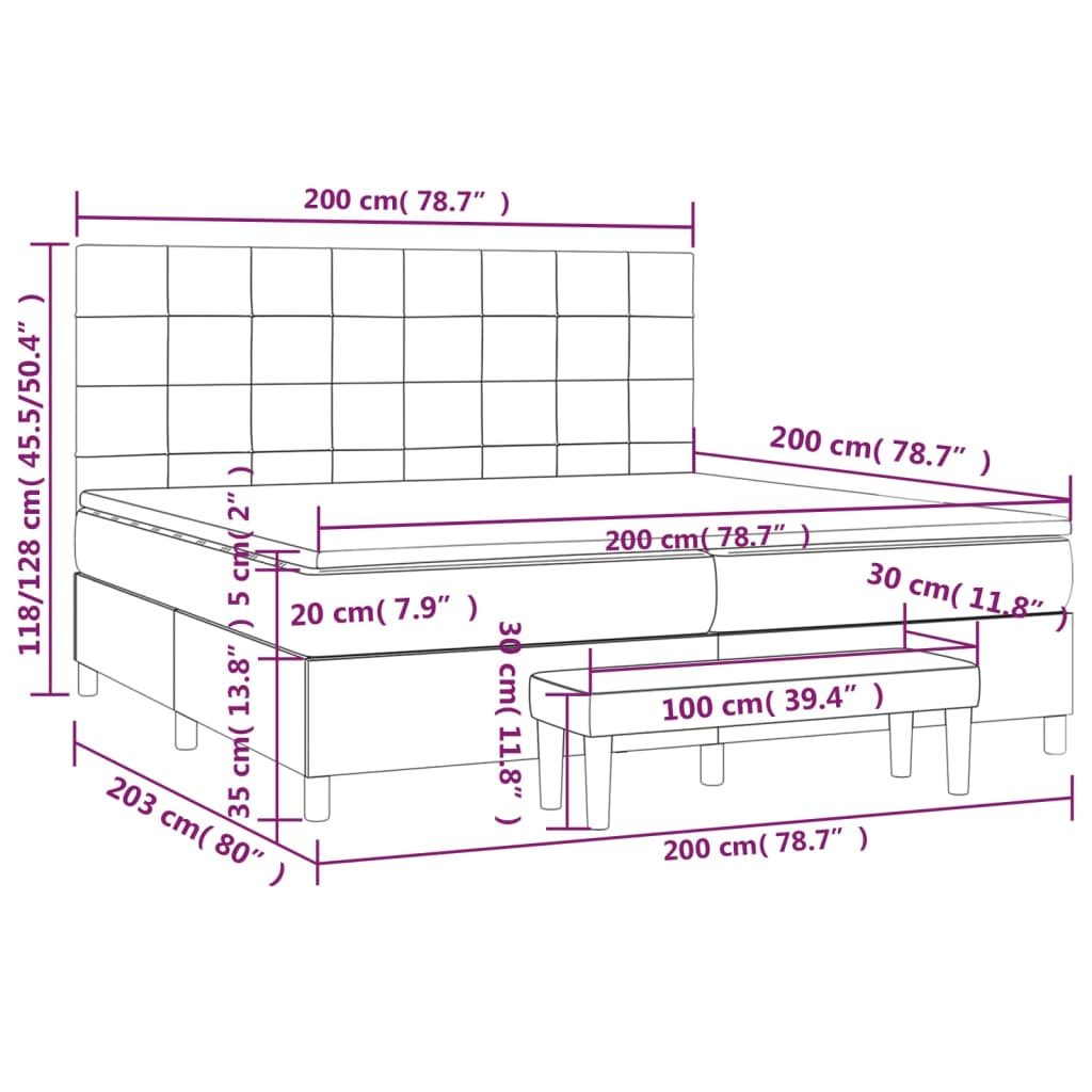 Giroletto a Molle con Materasso Nero 200x200 cm in Velluto | homemem39