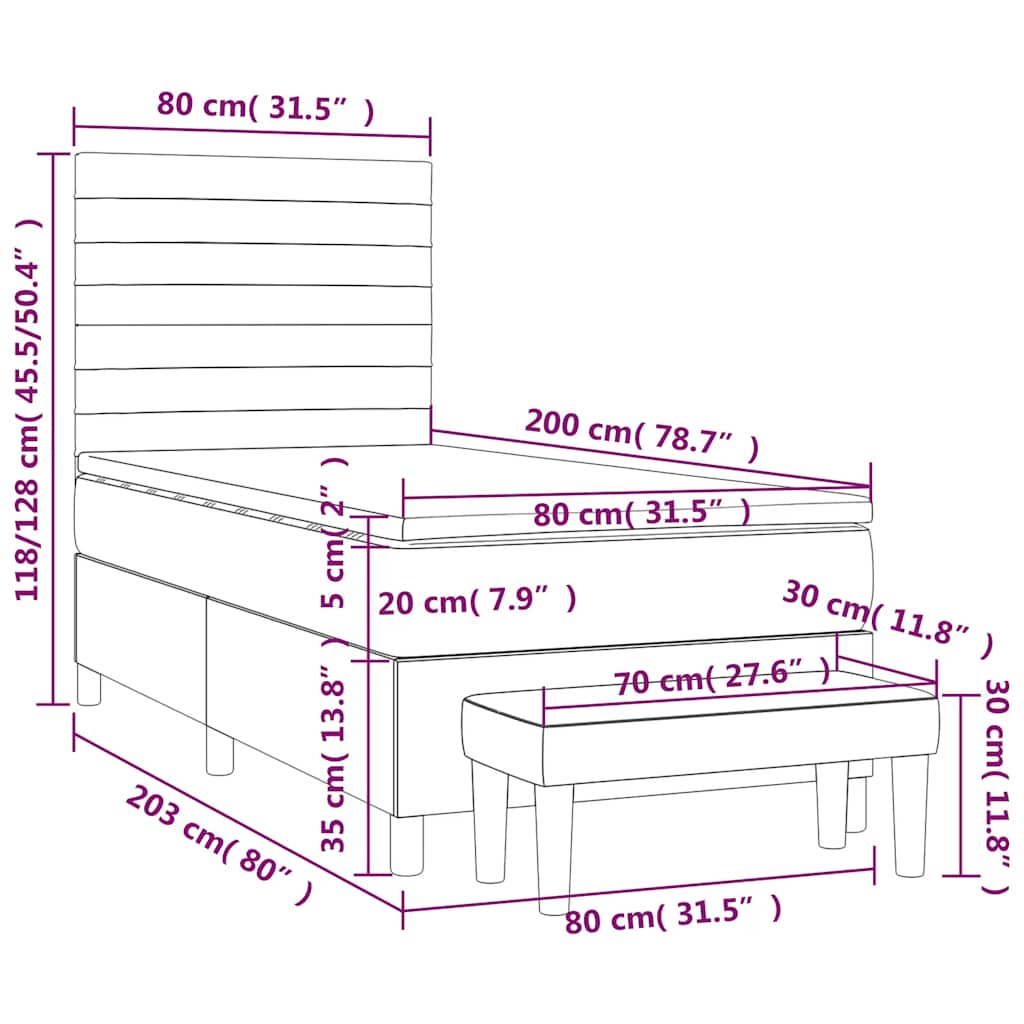 Giroletto a Molle con Materasso Blu Scuro 80x200 cm in Velluto | homemem39