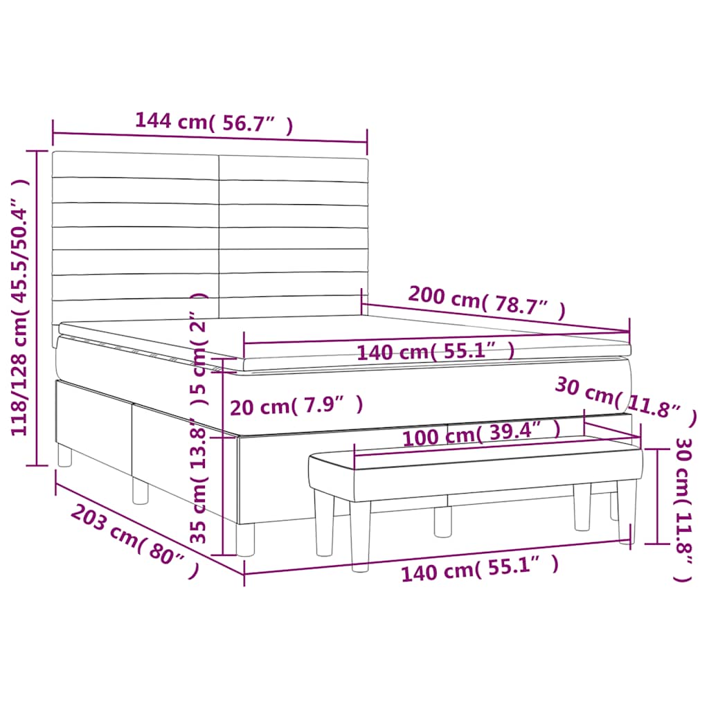 Giroletto a Molle con Materasso Blu Scuro 140x200 cm in Velluto | homemem39