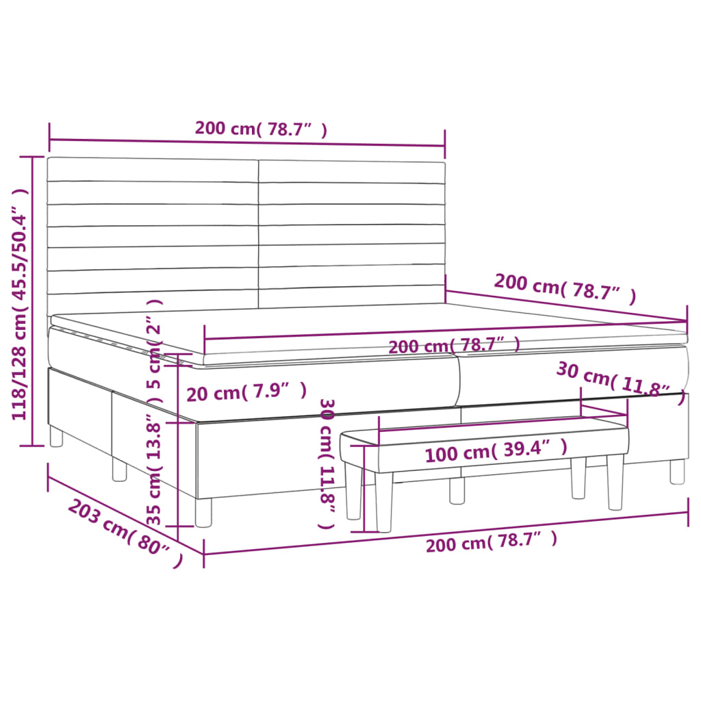 Giroletto a Molle con Materasso Grigio Chiaro 200x200cm Velluto | homemem39