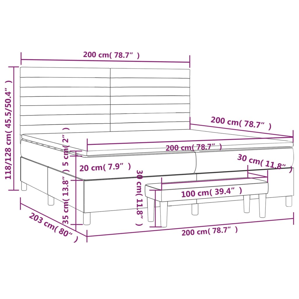Giroletto a Molle con Materasso Nero 200x200 cm in Velluto | homemem39