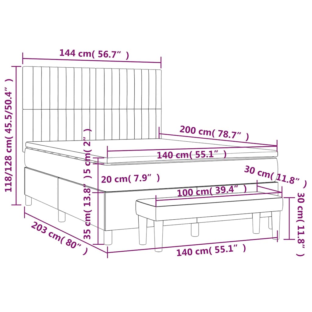 Giroletto a Molle con Materasso Blu Scuro 140x200 cm in Velluto | homemem39