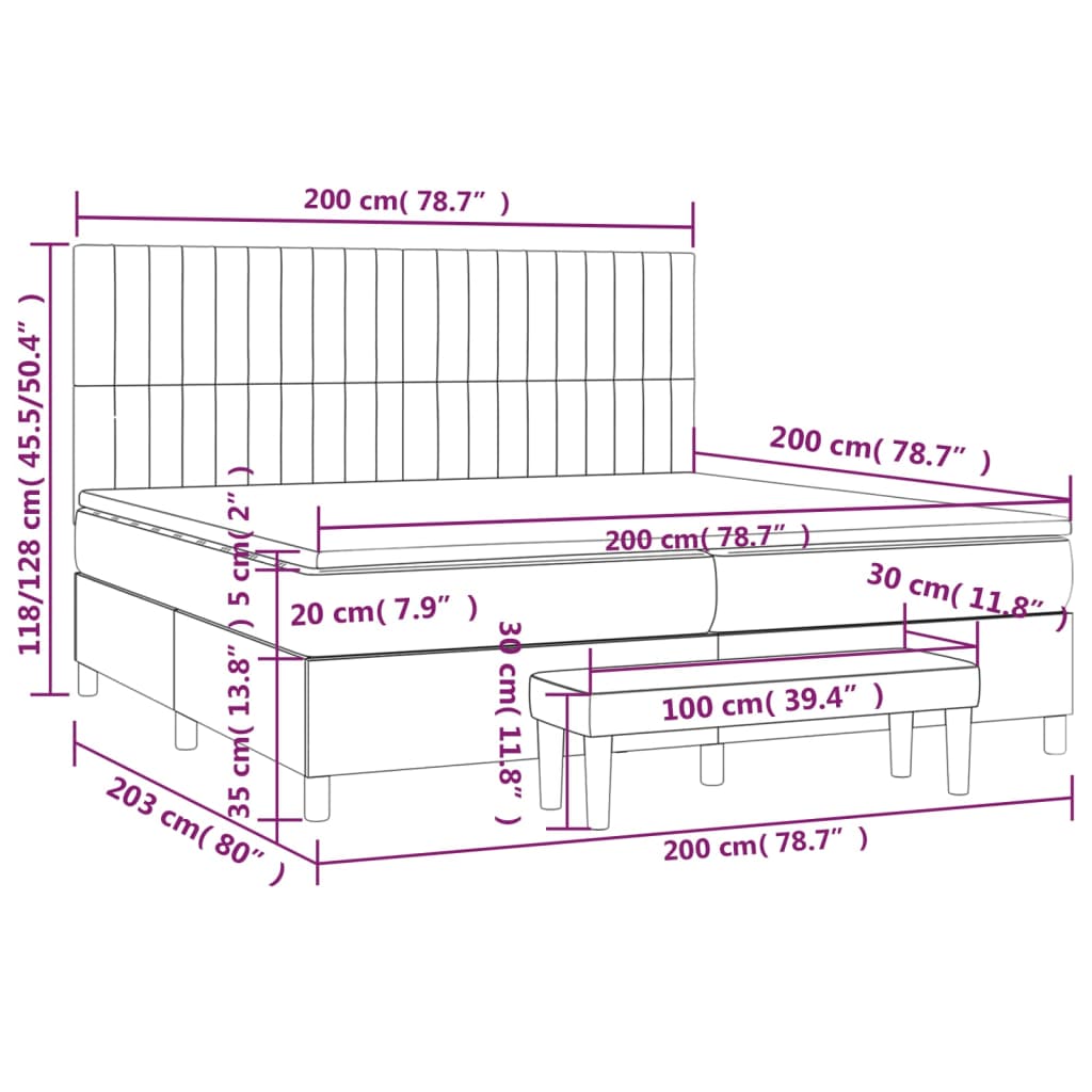 Giroletto a Molle con Materasso Nero 200x200 cm in Velluto | homemem39