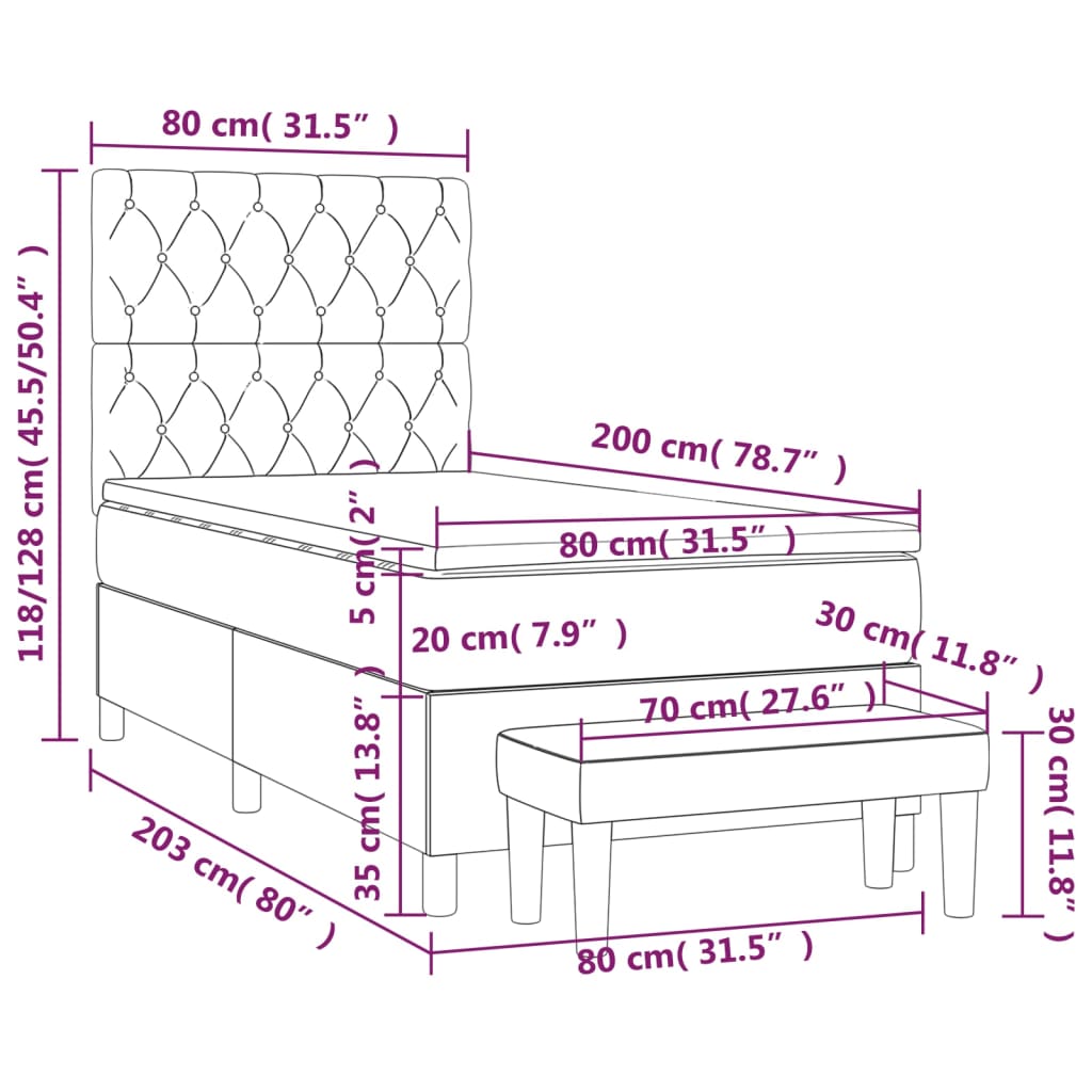 Giroletto a Molle con Materasso Grigio Scuro 80x200 cm Velluto | homemem39