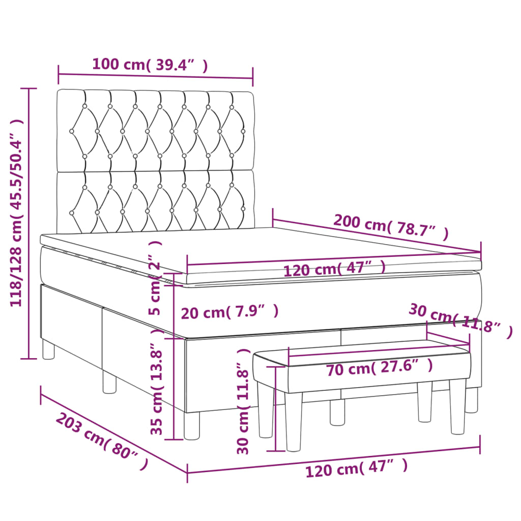 Giroletto a Molle con Materasso Grigio Scuro 120x200 cm Velluto | homemem39