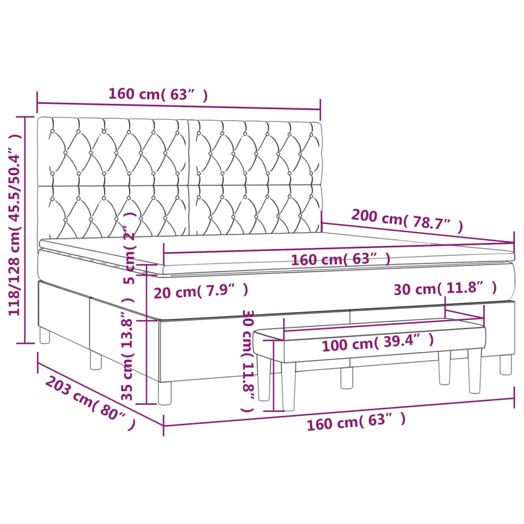 Giroletto a Molle con Materasso Grigio Scuro 160x200 cm Velluto | homemem39