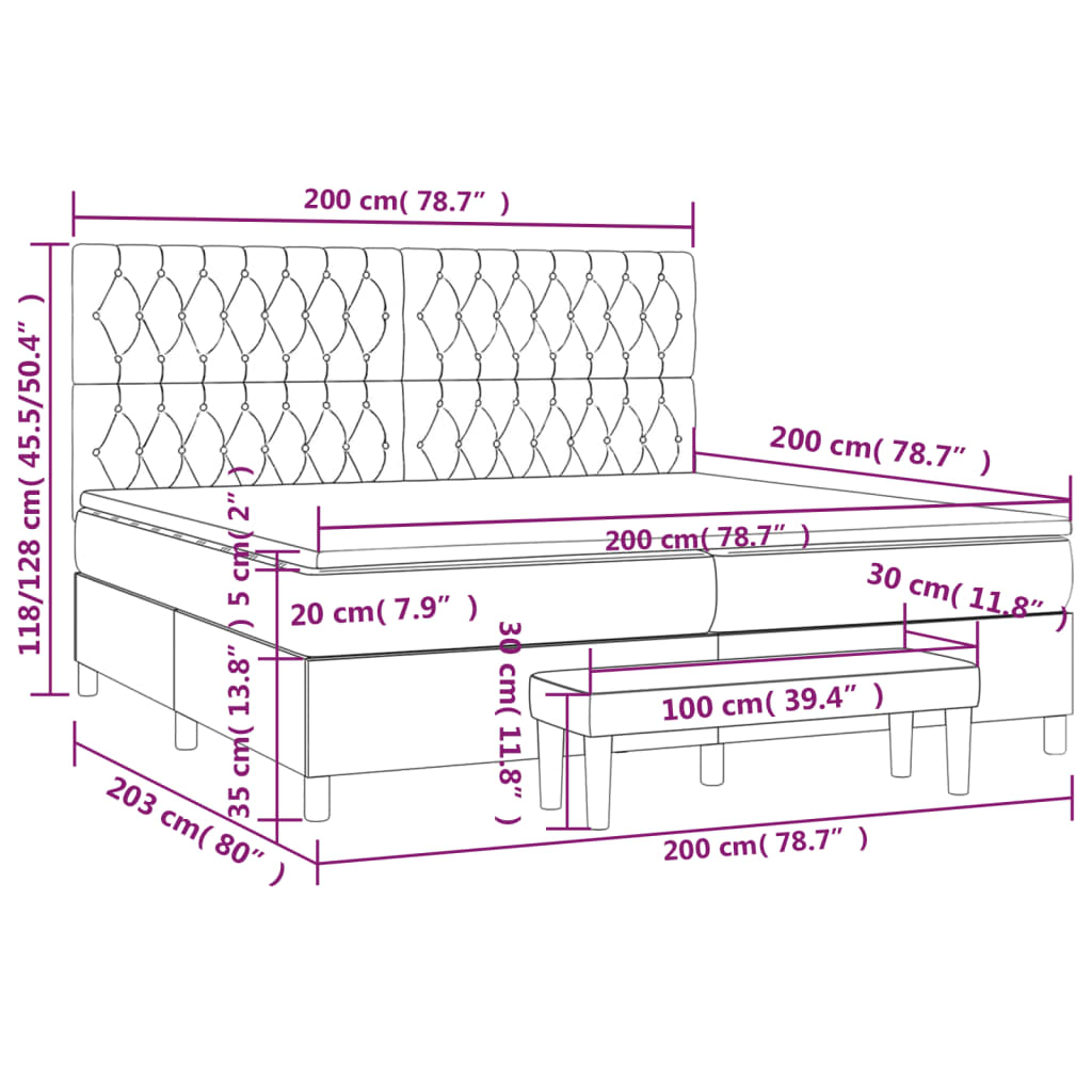 Giroletto a Molle con Materasso Nero 200x200 cm in Velluto | homemem39