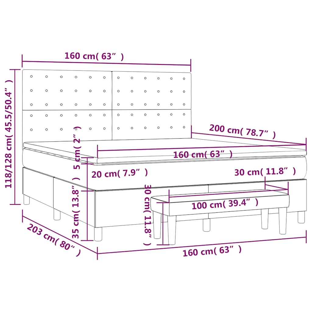 Giroletto a Molle con Materasso Blu Scuro 160x200 cm in Velluto | homemem39