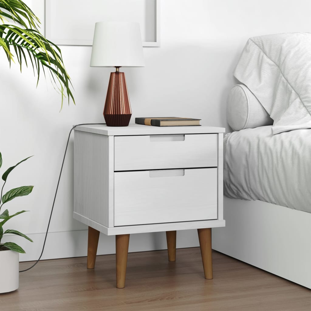 Comodino MOLDE Bianco 40x35x48 cm in Legno Massello di Pino - homemem39
