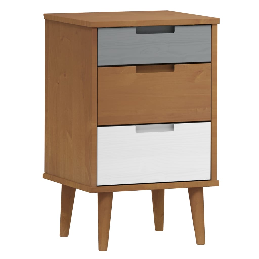 Comodino Marrone MOLDE 40x35x65 cm in Legno Massello di Pino - homemem39