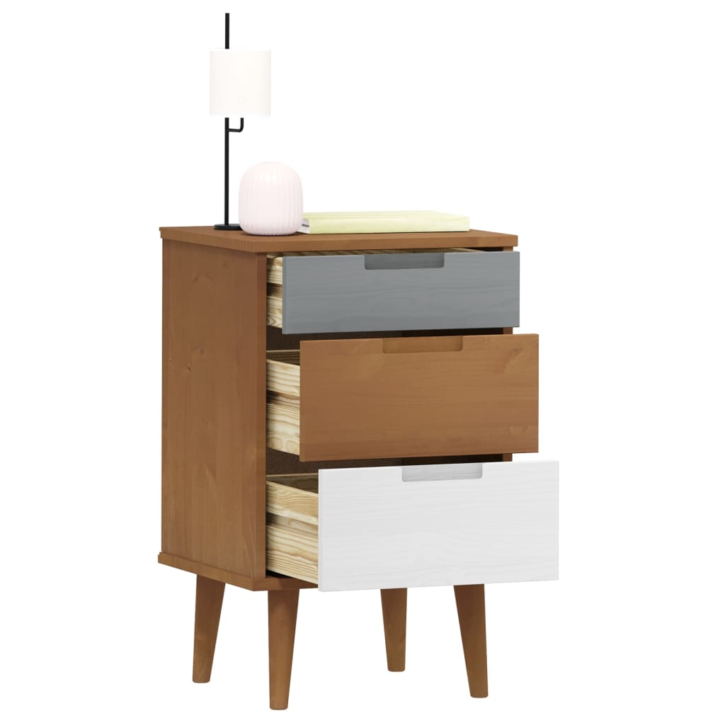 Comodino Marrone MOLDE 40x35x65 cm in Legno Massello di Pino - homemem39