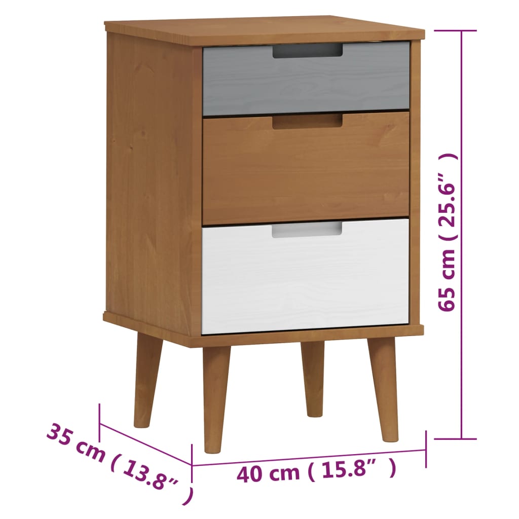 Comodino Marrone MOLDE 40x35x65 cm in Legno Massello di Pino - homemem39